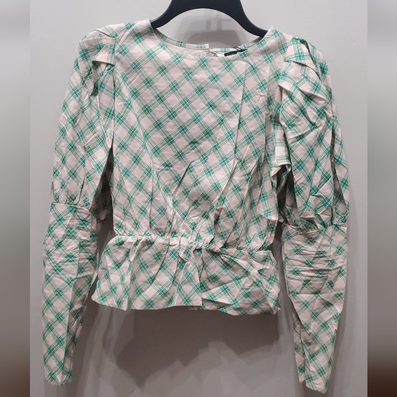 DAISY STREET Peplum Top Balloon Sleeve Plaid Open Back Cropped - Picture 5 of 6